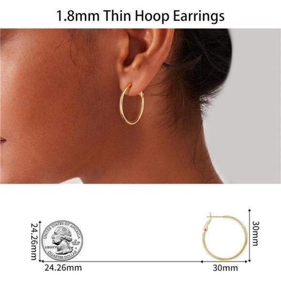 Hoop Earrings for Women 14K Real Gold Plated,925 Sterling Silver Post Gold hoops - Picture 3 of 7